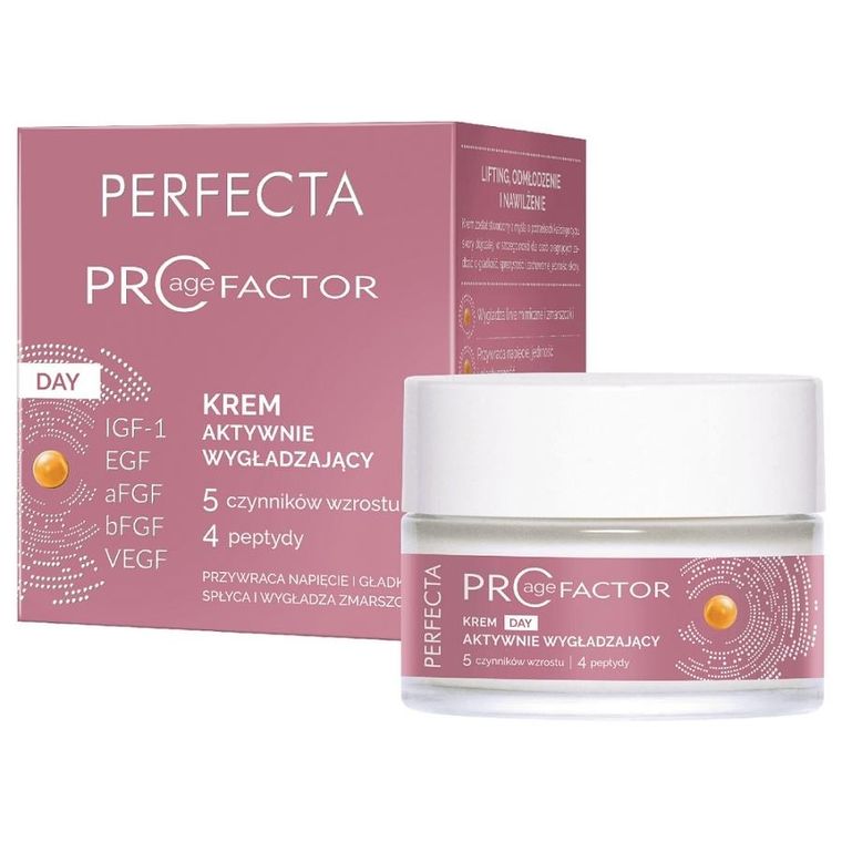Perfecta, Pro Age Factor, krem aktywnie wygładzający na dzień, 50 ml