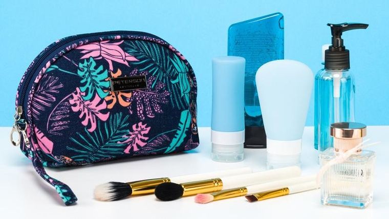 Peterson, kosmetyczka, 1-komorowa, granatowa z botanicznym wzorem