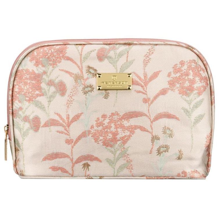 Peterson, kosmetyczka, 1-komorowa, tkanina syntetyczna, różowa z botanicznym wzorem