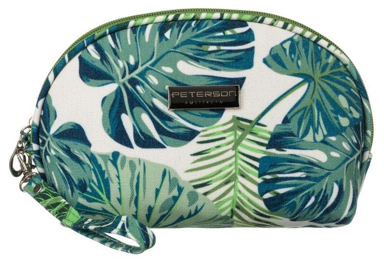 Peterson, kosmetyczka, 1-komorowa, zielona z botanicznym wzorem