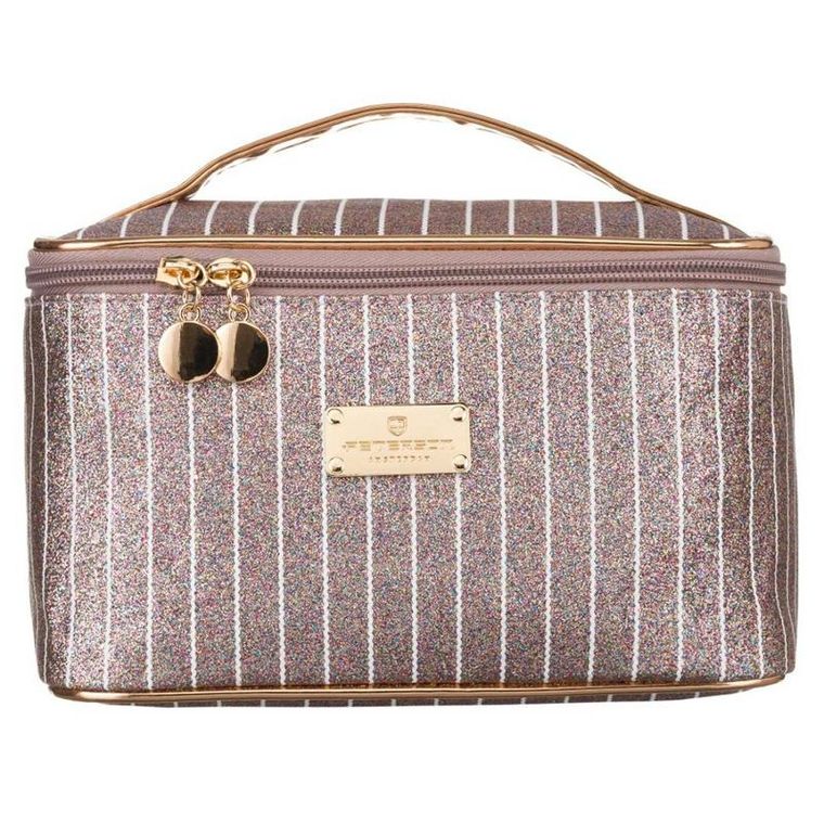 Peterson, kosmetyczka kuferek, brokatowa, różowe złoto