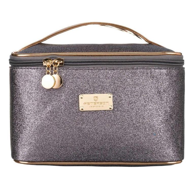 Peterson, kosmetyczka kuferek, brokatowa, szara
