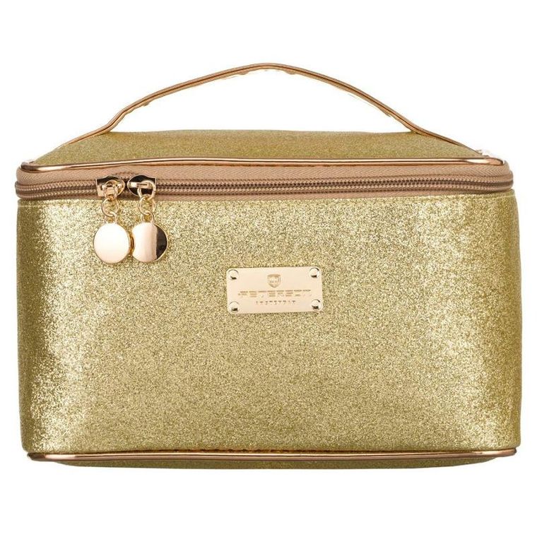 Peterson, kosmetyczka kuferek, brokatowa złota