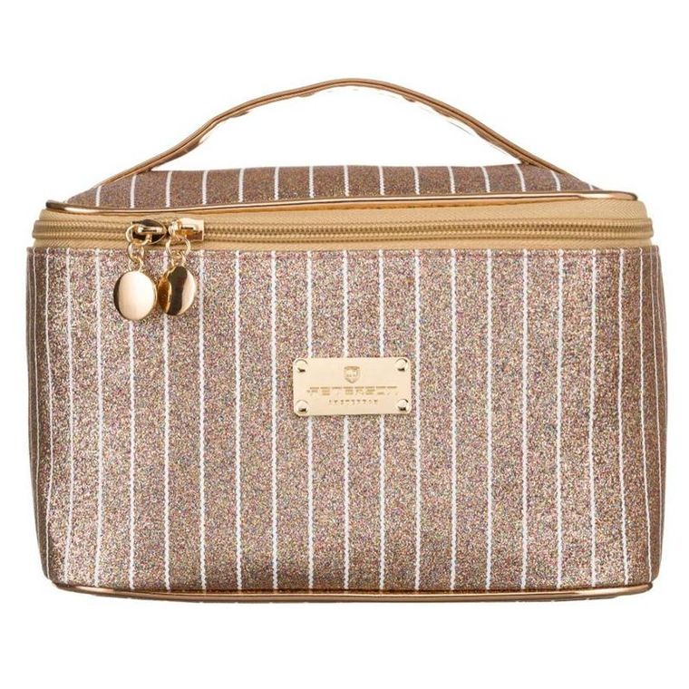 Peterson, kosmetyczka kuferek, brokatowa złota