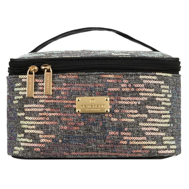 Peterson, kosmetyczka kuferek, cekinowa, szara