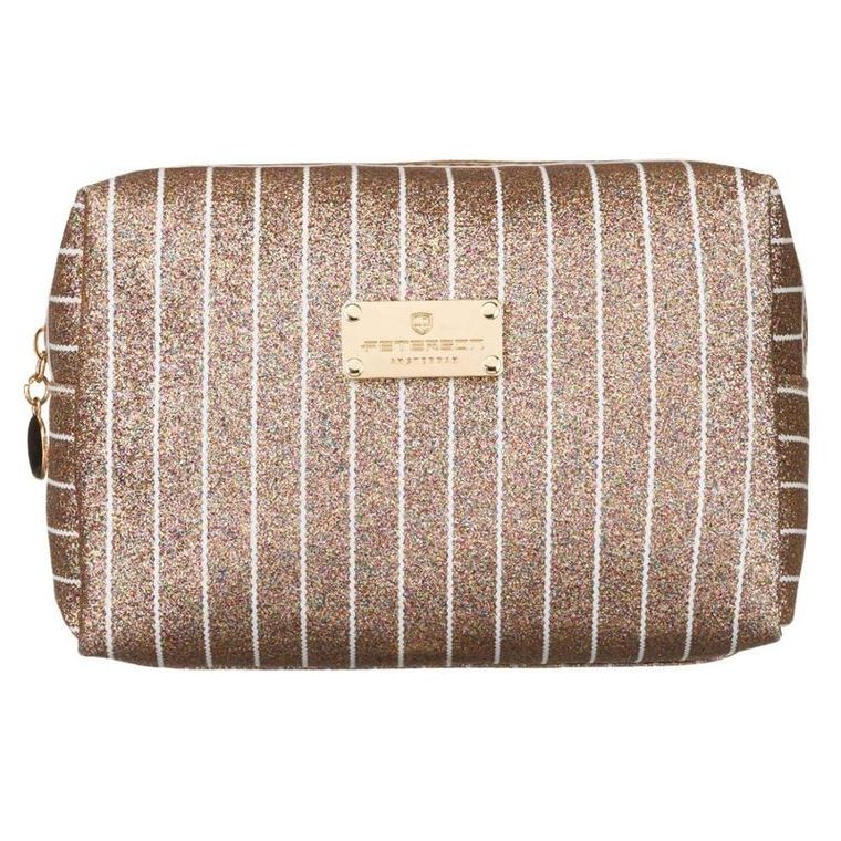 Peterson, kosmetyczka prostokątna, brokatowa, złota