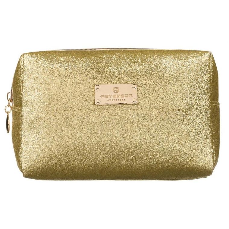 Peterson, kosmetyczka prostokątna, brokatowa, złota