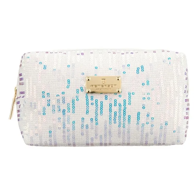 Peterson, kosmetyczka prostokątna, cekinowa, biała