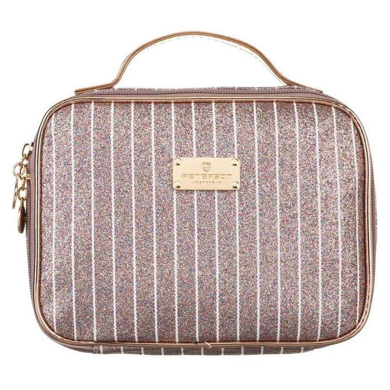 Peterson, kosmetyczka z uchwytem, brokatowa, różowe złoto