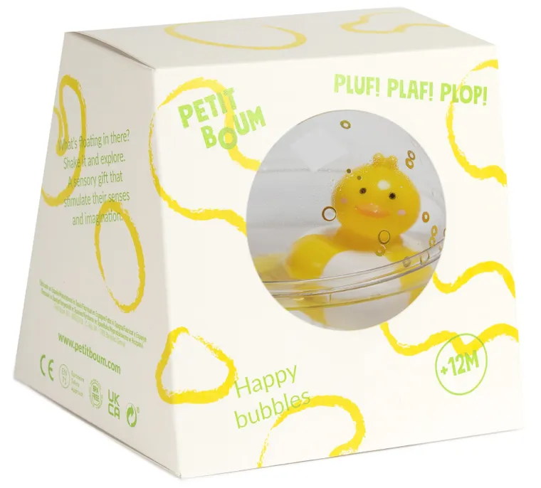 Petit Boum, Happy Bubbles, kula sensoryczna, kaczuszka, 10 cm