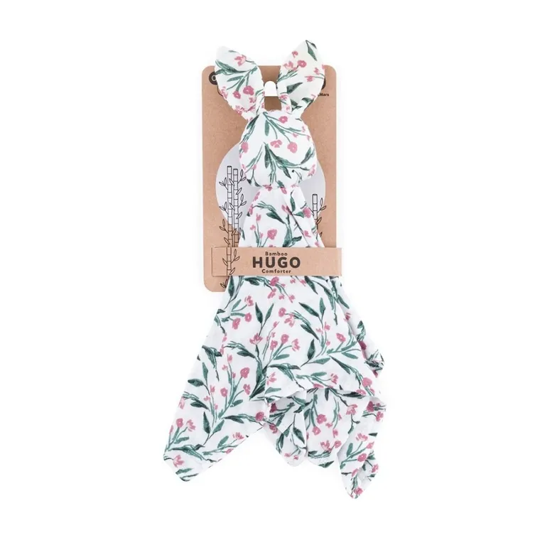 Petite&Mars, Hugo, kocyk z muślinu bambusowego z grzechotką, Pink Meadow, 0m+