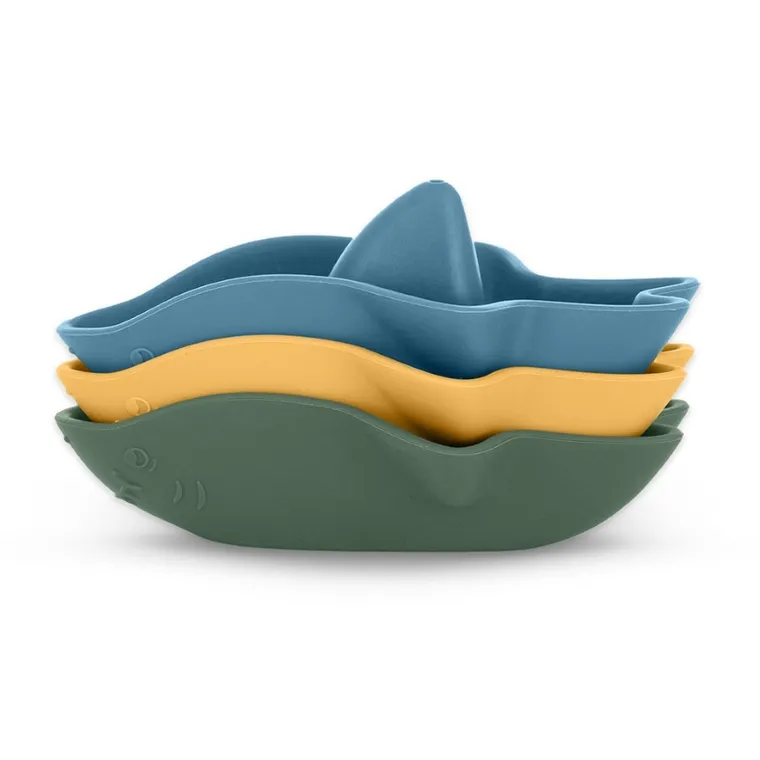 Petite&Mars, Sharks, silikonowe zabawki kąpielowe, 6m+, 3 szt.