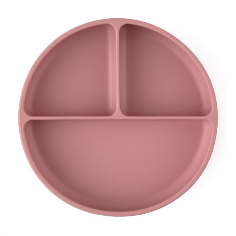 Petite&Mars, Take&Match, silikonowy talerzyk z przegródkami, okrągły, Dusty Rose, 6m+