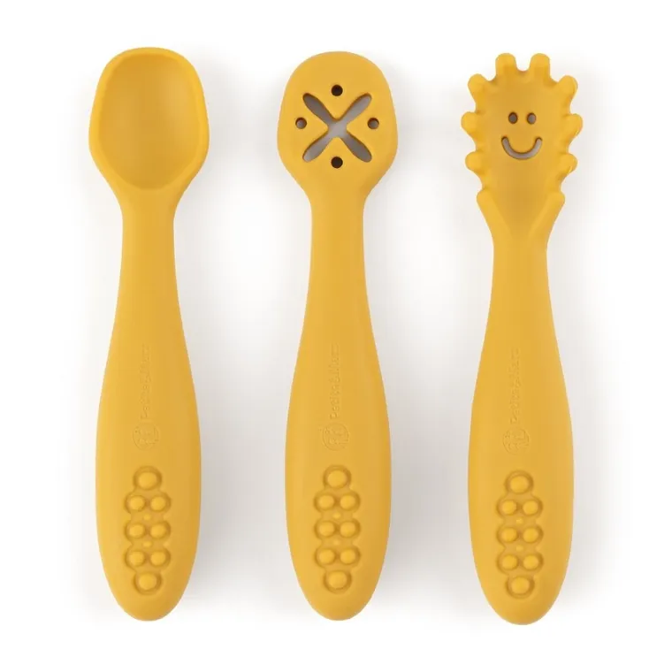 Petite&Mars, Take&Match, zestaw silikonowych łyżeczek do nauki jedzenia, Intense Ochre, 6m+, 3 szt.