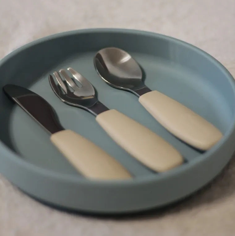 Petite&Mars, Take&Match, zestaw sztućców, stal nierdzewna z silikonową rączką, Bitter Cocoa, 12m+