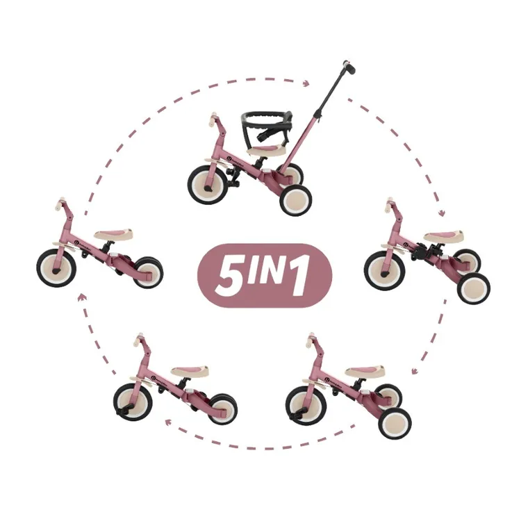 Petite&Mars, Turbo, rowerek trójkołowy 5w1, Dusty Rose