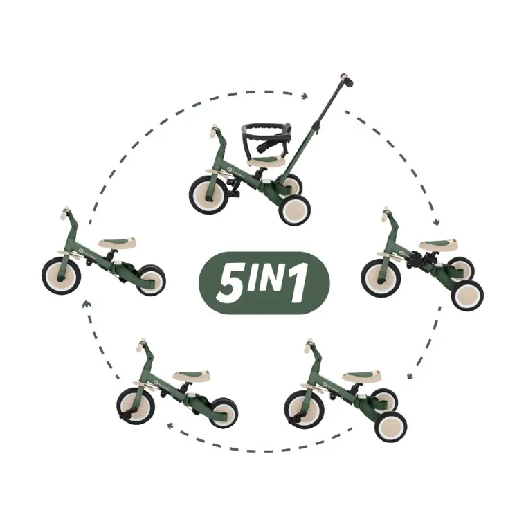 Petite&Mars, Turbo, rowerek trójkołowy 5w1, Misty Green