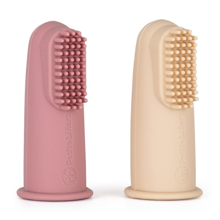 Petite&Mars, zestaw silikonowych szczoteczek na palec, Rose&Sand, 0m+, 2 szt.