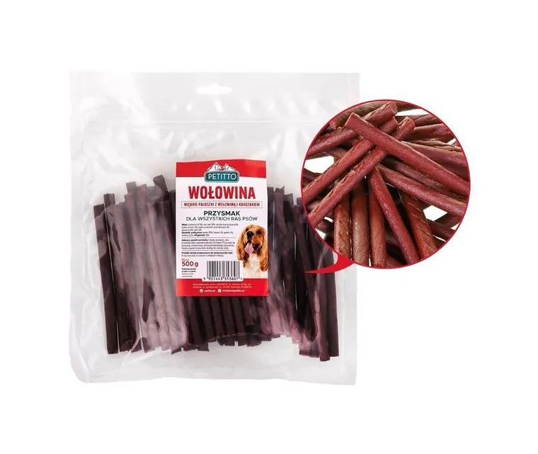 Petitto, miękkie paluszki z wołowiny, przysmak dla psa, 500g