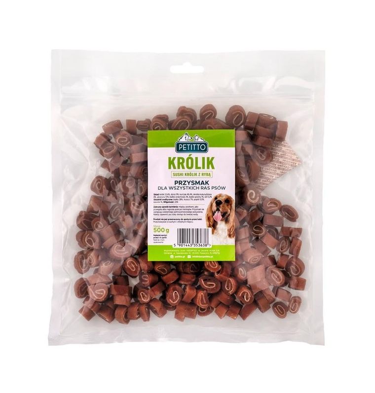 Petitto, Sushi, królik z rybą, przysmak dla psa, 500g