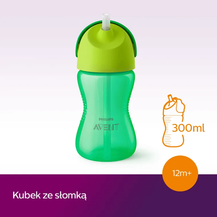 Philips Avent, kubek z giętką słomką, zielony, 12m+, 300 ml