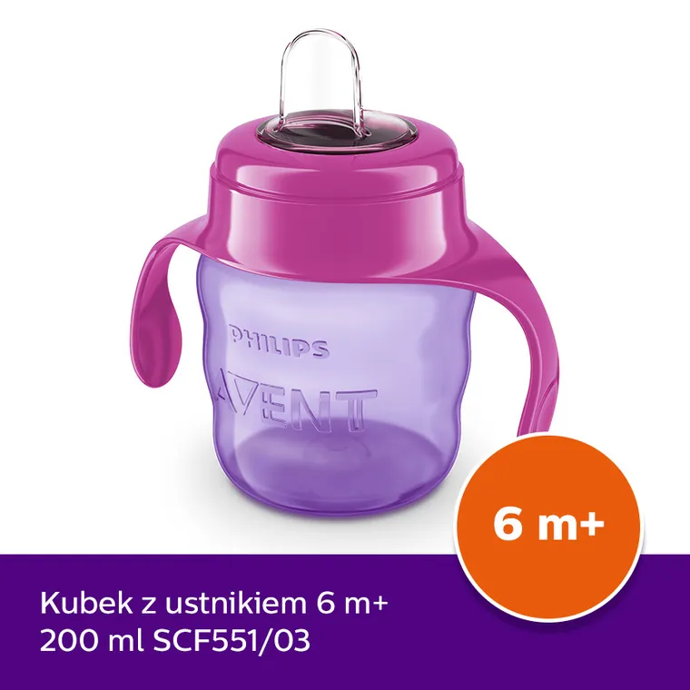 Philips Avent, kubek z ustnikiem, fioletowy, 6m+, 200 ml