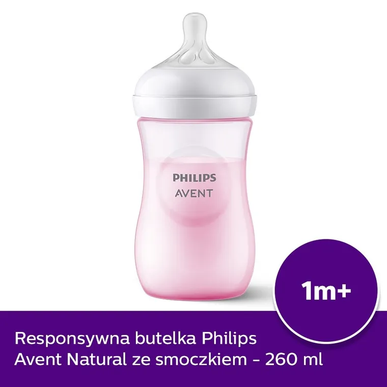 Philips Avent, Responsywne Butelki Natural, butelka, róż, 260 ml