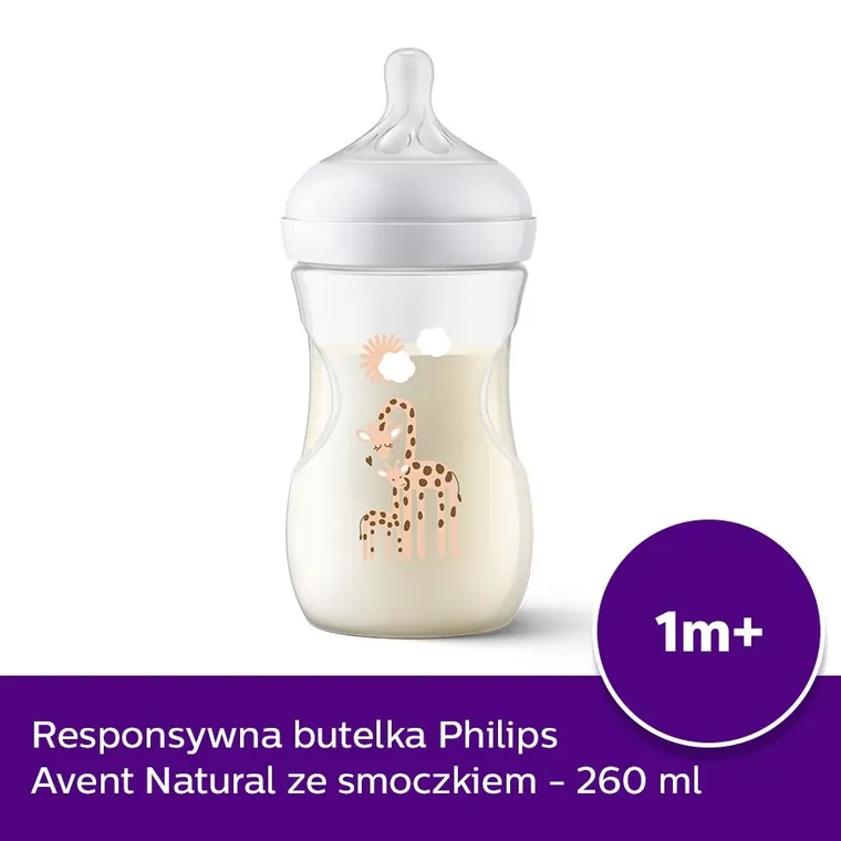 Philips Avent, Responsywne Butelki Natural, Żyrafa, butelka, 1m+, 260 ml