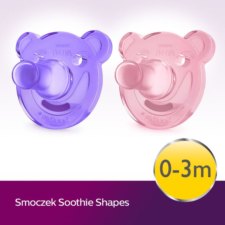 Philips Avent, Soothie, smoczek uspokajający, miś, różowy, 0-3m, 2 szt.