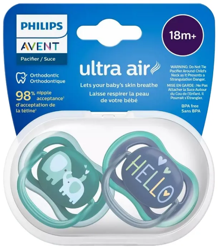 Philips Avent, Ultra Air, Night, smoczek uspokajający, boy, 18m+, 2 szt.