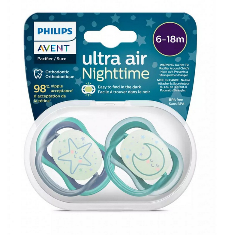Philips Avent, Ultra Air, Night, smoczek uspokajający, boy, 6-18, 2 szt.
