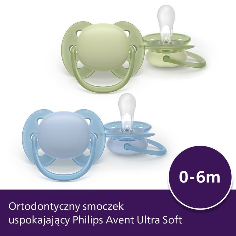 Philips Avent, Ultra Soft, smoczek ortodontyczny, 0-6 m, 2 szt.