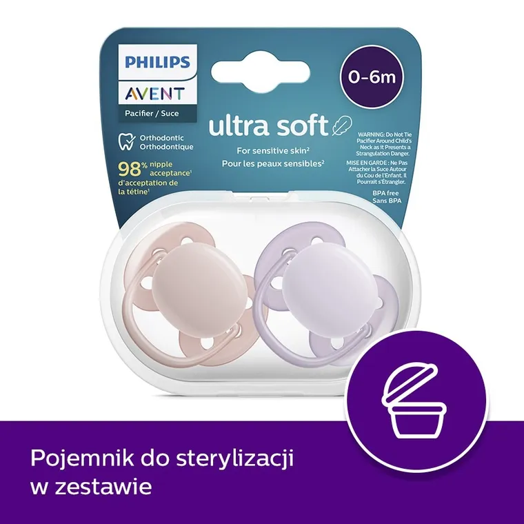 Philips Avent, Ultra Soft, smoczek uspokajający, 0-6m, 2 szt.