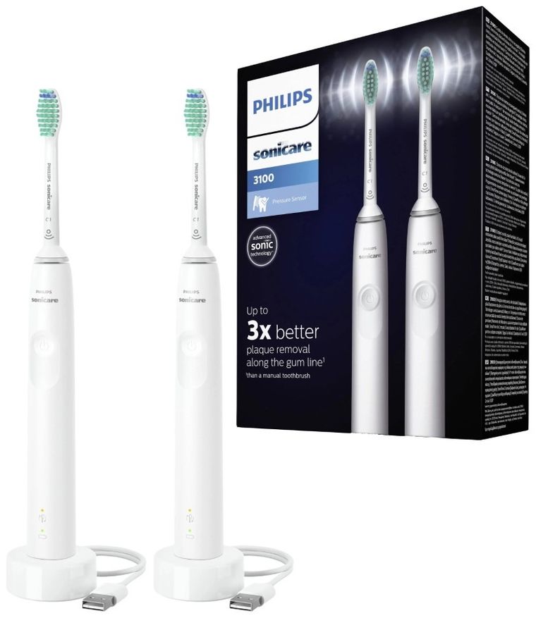 Philips Sonicare 3100, szczoteczka soniczna do zębów, biała, 2 szt.
