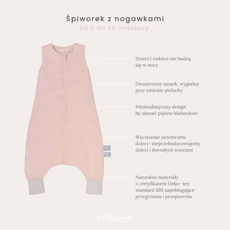 Piapimo, śpiworek z nogawkami, TOG 1.0, róż