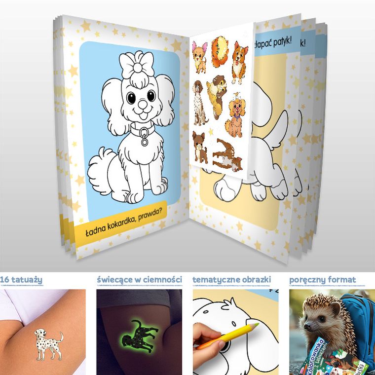 Pieski. Kolorowanka z tatuażami świecą w ciemności!