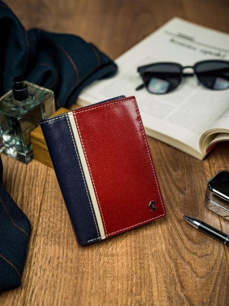 Pionowy portfel męski, dwukolorowy, skóra naturalna HQ, Rovicky