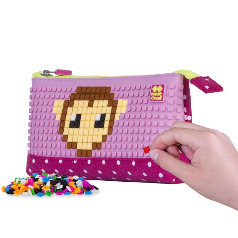 Pixie Crew, piórnik saszetka, białe kropki, różowy panel