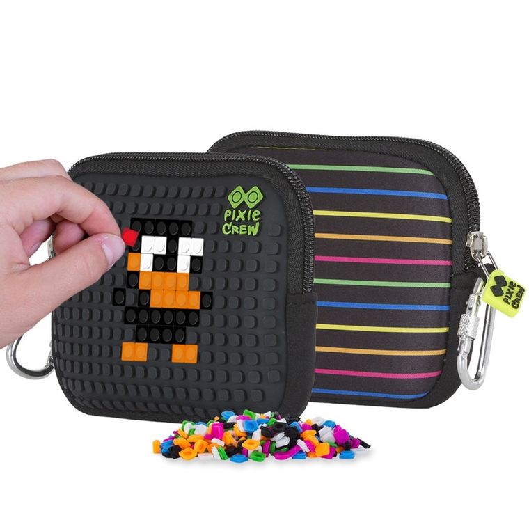 Pixie Crew, saszetka, kosmetyczka, kolorowe linie, czarny panel