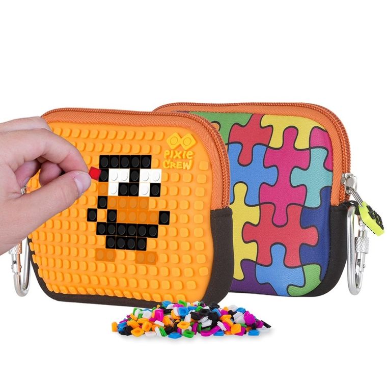 Pixie Crew, saszetka, kosmetyczka, puzzle, pomarańczowy panel