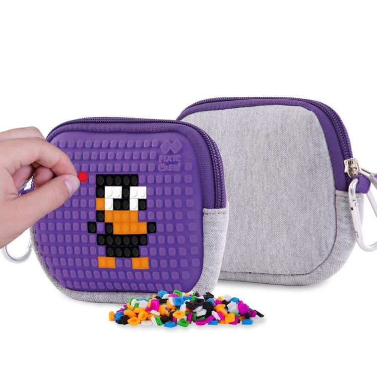 Pixie Crew, saszetka, kosmetyczka, szara, fioletowy panel