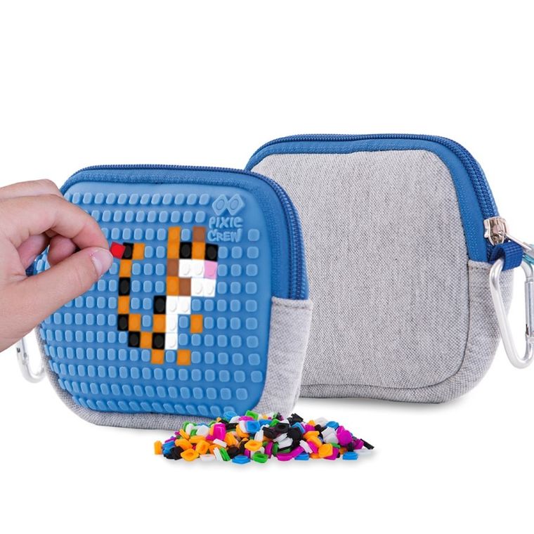 Pixie Crew, saszetka, kosmetyczka, szara, niebieski panel