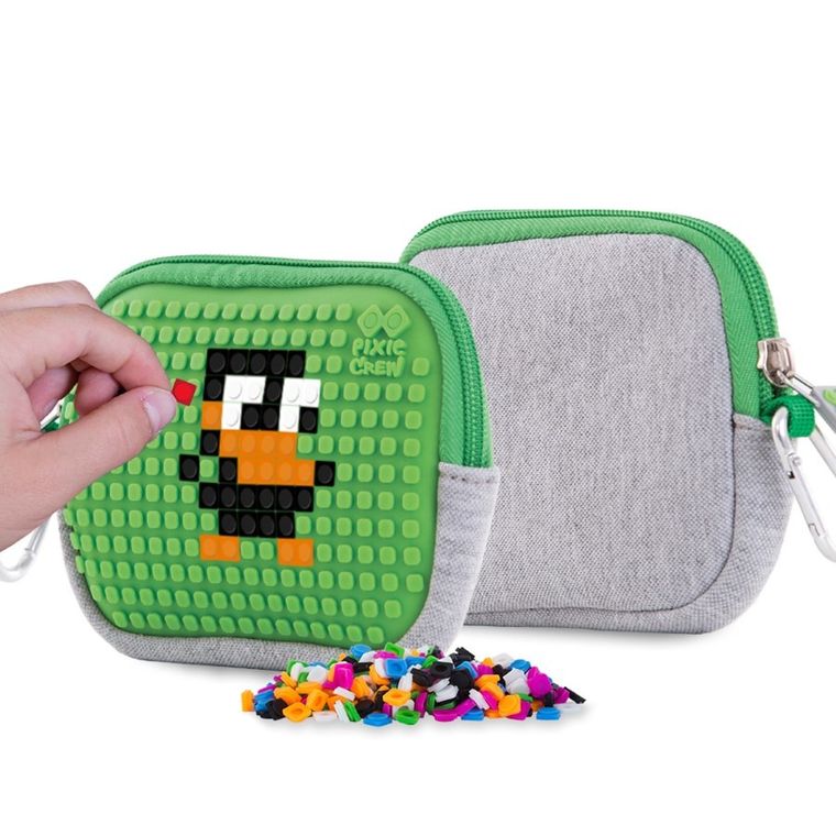 Pixie Crew, saszetka, kosmetyczka, szara, zielony panel