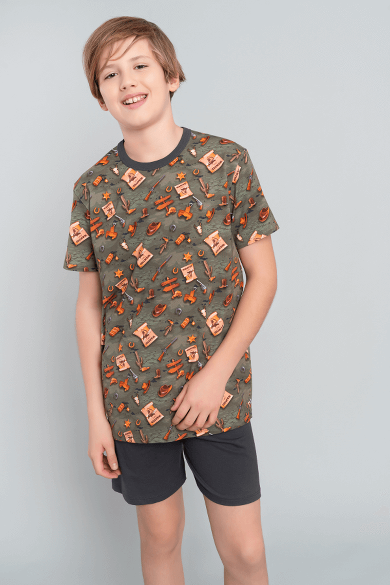 Piżama chłopięca, szaro-zielona, Western, Italian Fashion