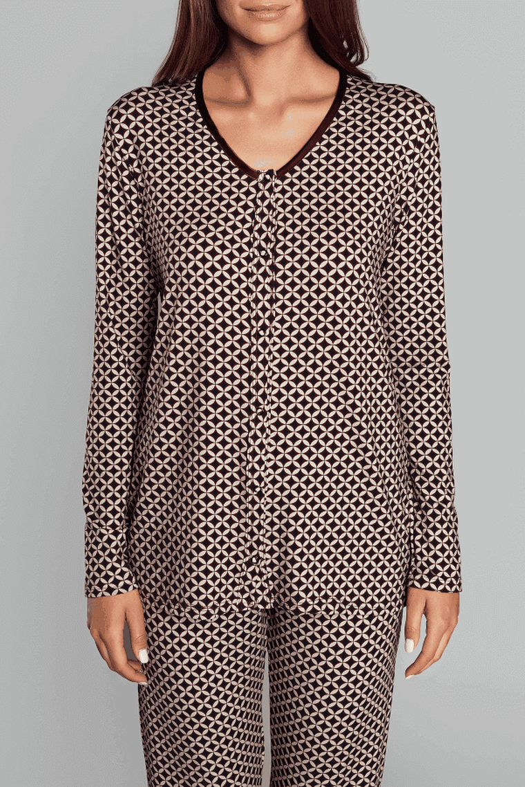 Piżama damska, brązowa, Iluzja, Italian Fashion