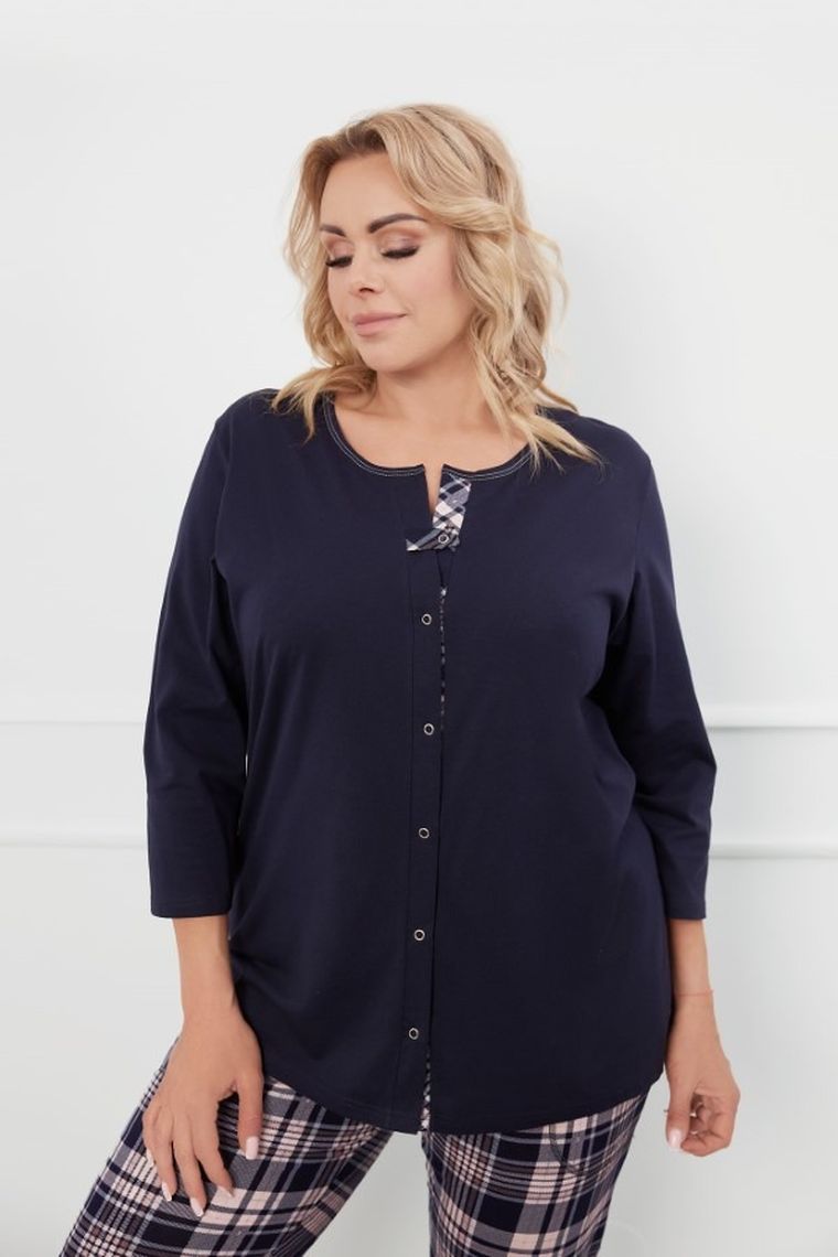 Piżama damska, plus size, granatowa, Dona, Italian Fashion