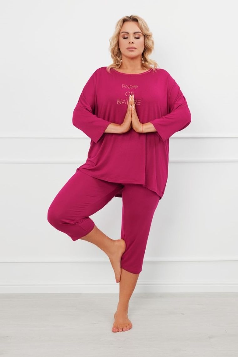 Piżama damska, plus size, różowa, Natura, Italian Fashion