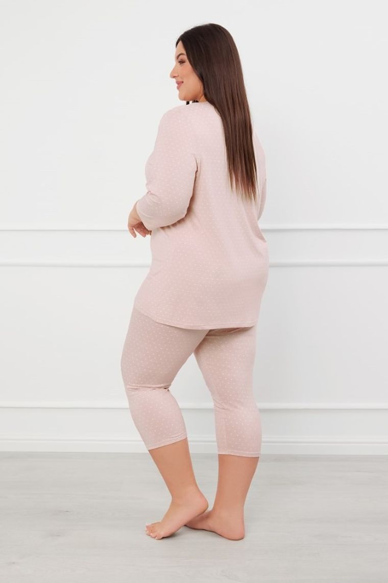 Piżama damska, plus size, różowa, Puntini, Italian Fashion