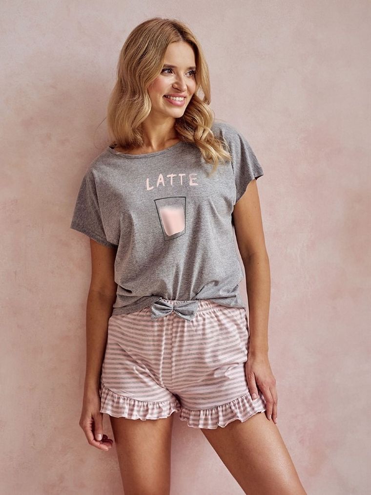 Piżama damska, szaro-różowa, Taro