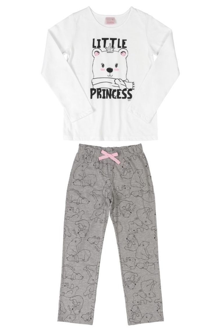 Piżama dziewczęca, biało-szara, Quimby